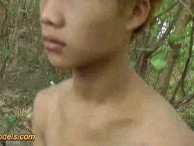 Straight boy with a big cock masturbates outdoors