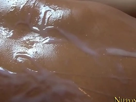 A sexually aroused Japanese man reaches orgasm.