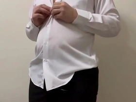 An Asian chubby guy masturbates after work and cums.