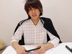 Skinny Japanese gay boy masturbates and gets whipped