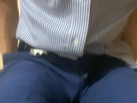 After coming home from work I like to pleasure myself while playing with my nipples in a suit